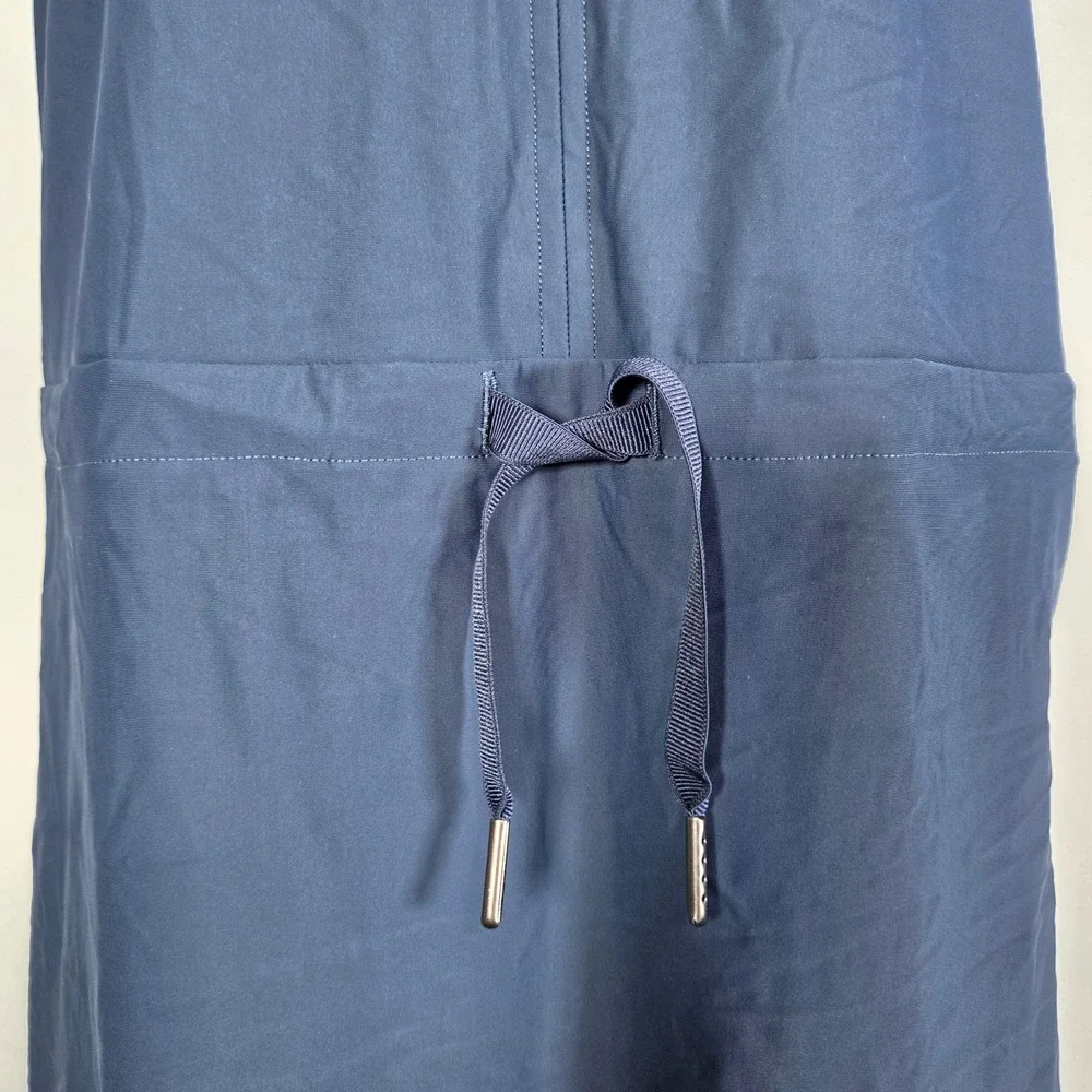 Spanx Sunshine Collared Drawstring Waist Dress XL Navy Blue Carry On Athleisure